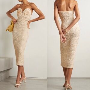 Mara Hoffman Mona Strapless Rosette Organic Cotton Midi Dress Cream